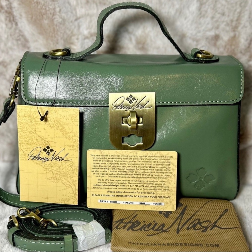 Patricia Nash Carisbrooke Sage Distressed Leather Crossbody Satchel NWT